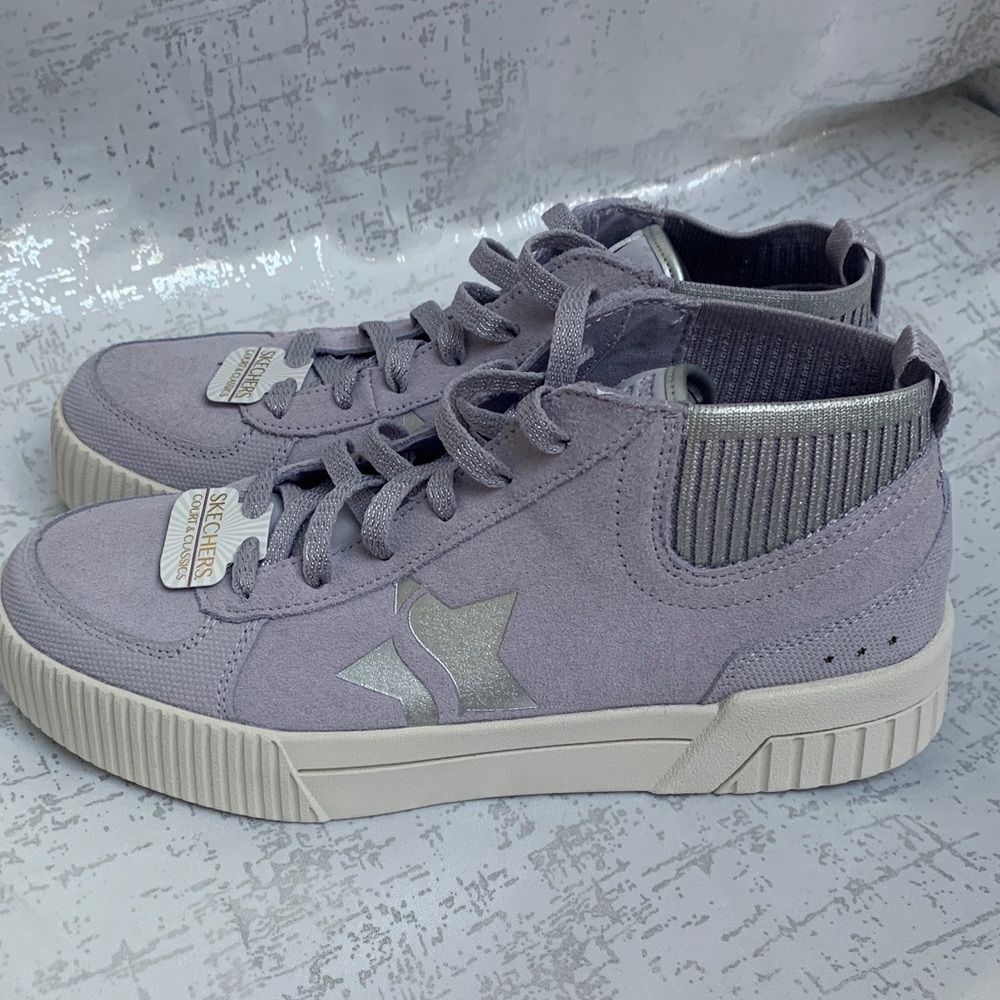 Skechers Lavender Suede High-Top Sneakers with Metallic Accents